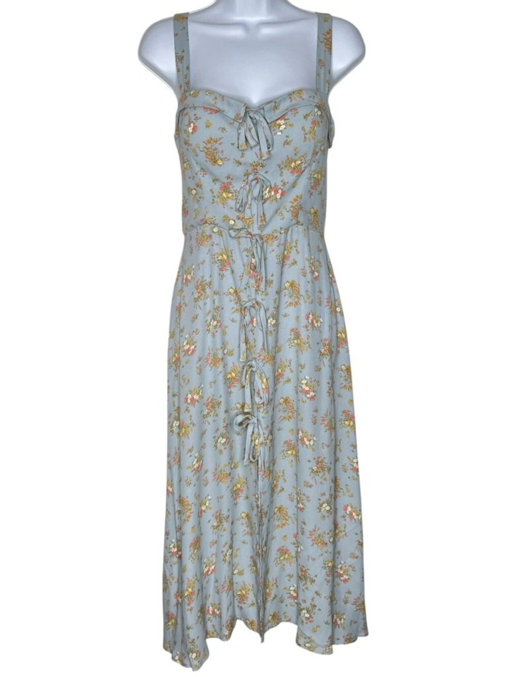 Reformation Eddie Dress in Grazia Blue Floral Midi Sundress bows 4 - Picture 5 of 13